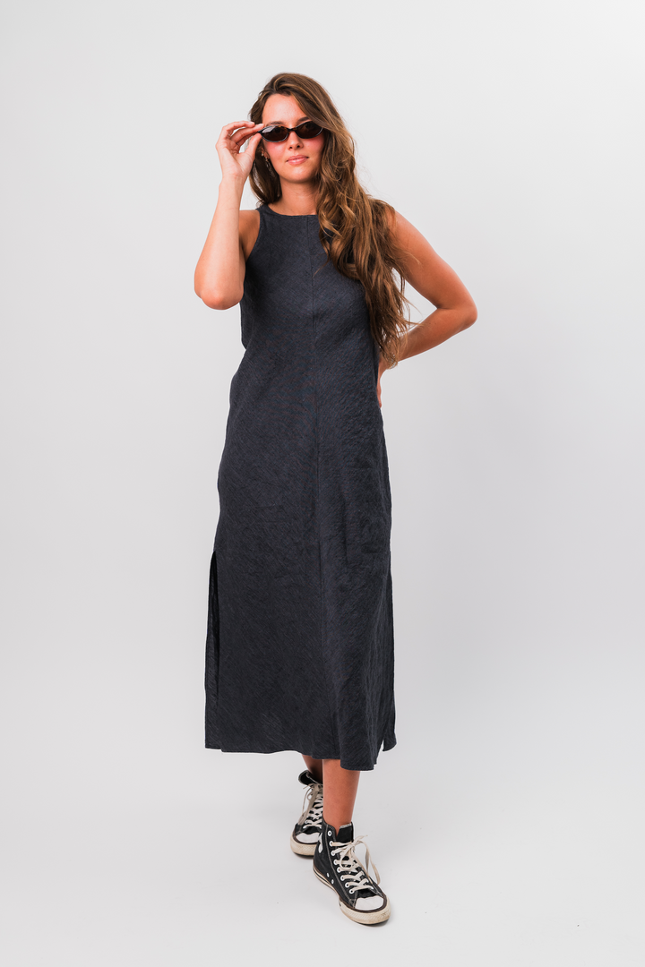 Almost Black Linen Margarita Dress