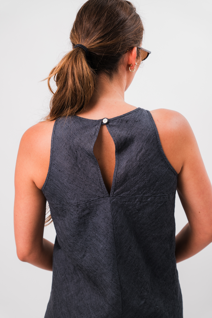 Almost Black Linen Margarita Dress